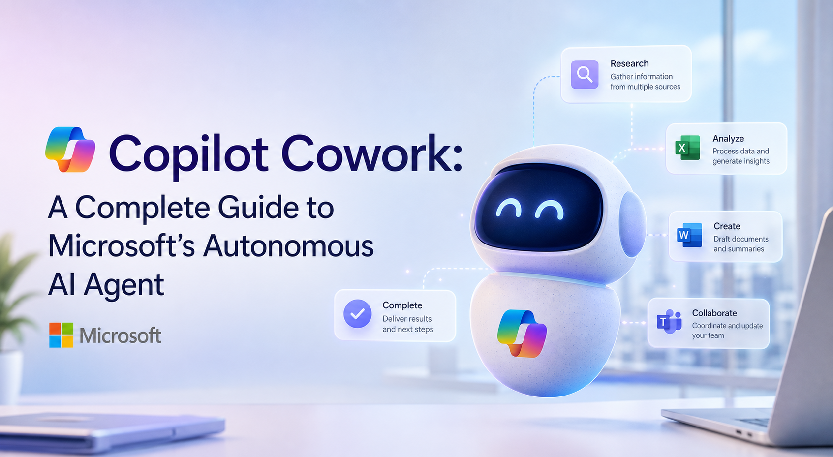 Copilot Cowork: Microsoft's autonomous AI agent with floating workflow cards